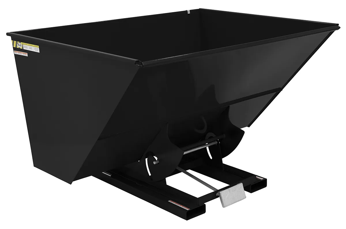 Vestil D-300-LD-BLK-SG d style - self-dumping steel hoppers with bumper release