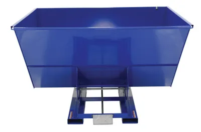 Vestil D-300-LD d style - self-dumping steel hoppers with bumper release shown from an alternate angle