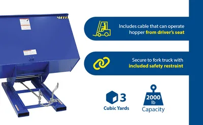 Vestil D-300-LD d style - self-dumping steel hoppers with bumper release feature highlights