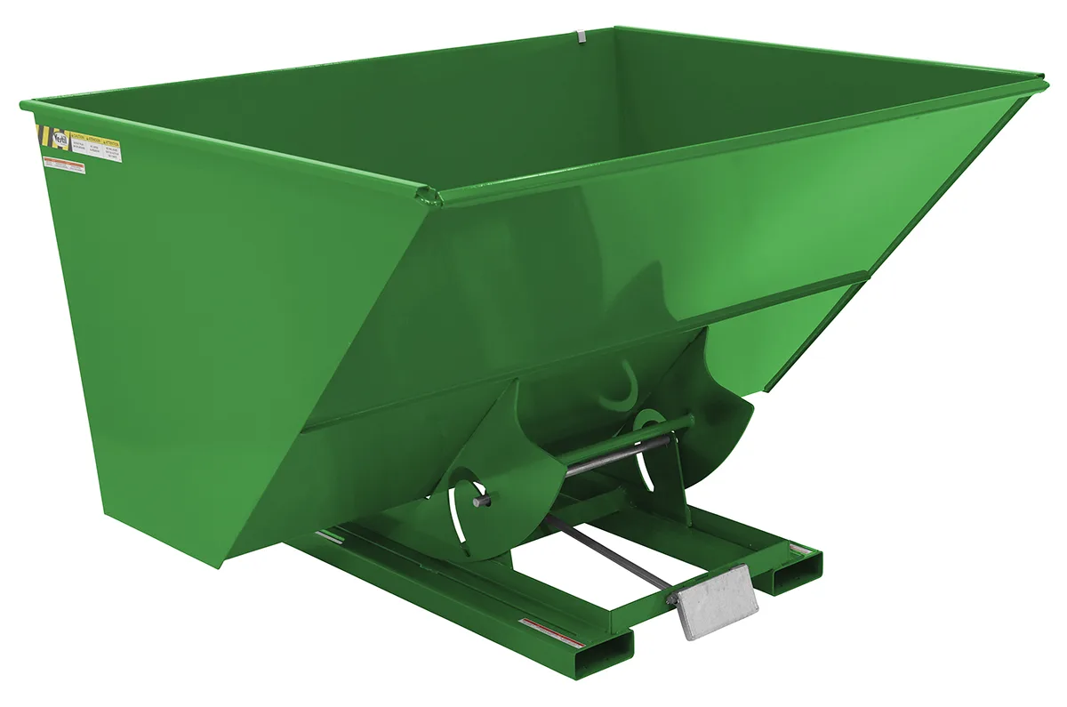 Vestil D-300-LD-GRN-T d style - self-dumping steel hoppers with bumper release