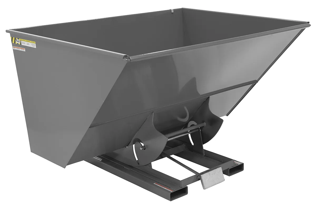 Vestil D-300-LD-GY-SG d style - self-dumping steel hoppers with bumper release