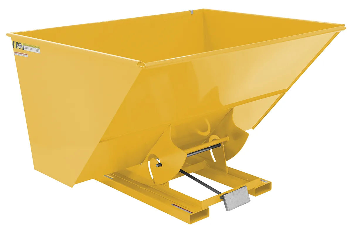 Vestil D-300-LD-YEL d style - self-dumping steel hoppers with bumper release