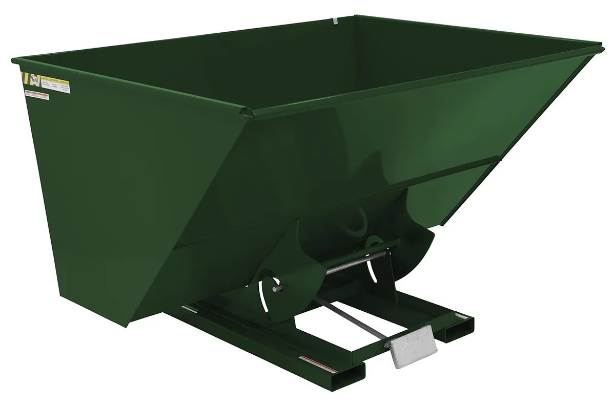 Vestil D-300-MD-GRN-H d style - self-dumping steel hoppers with bumper release