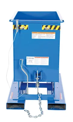 Vestil D-33-HD d style - self-dumping steel hoppers with bumper release shown from an alternate angle