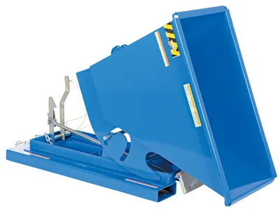 Vestil D-33-HD d style - self-dumping steel hoppers with bumper release shown from an alternate angle