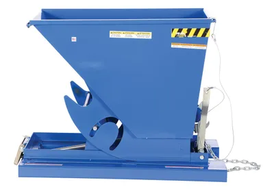 Vestil D-33-HD d style - self-dumping steel hoppers with bumper release shown from an alternate angle