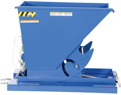 Vestil D-33-HD d style - self-dumping steel hoppers with bumper release shown from an alternate angle