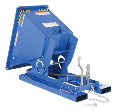 Vestil D-33-HD d style - self-dumping steel hoppers with bumper release shown from an alternate angle