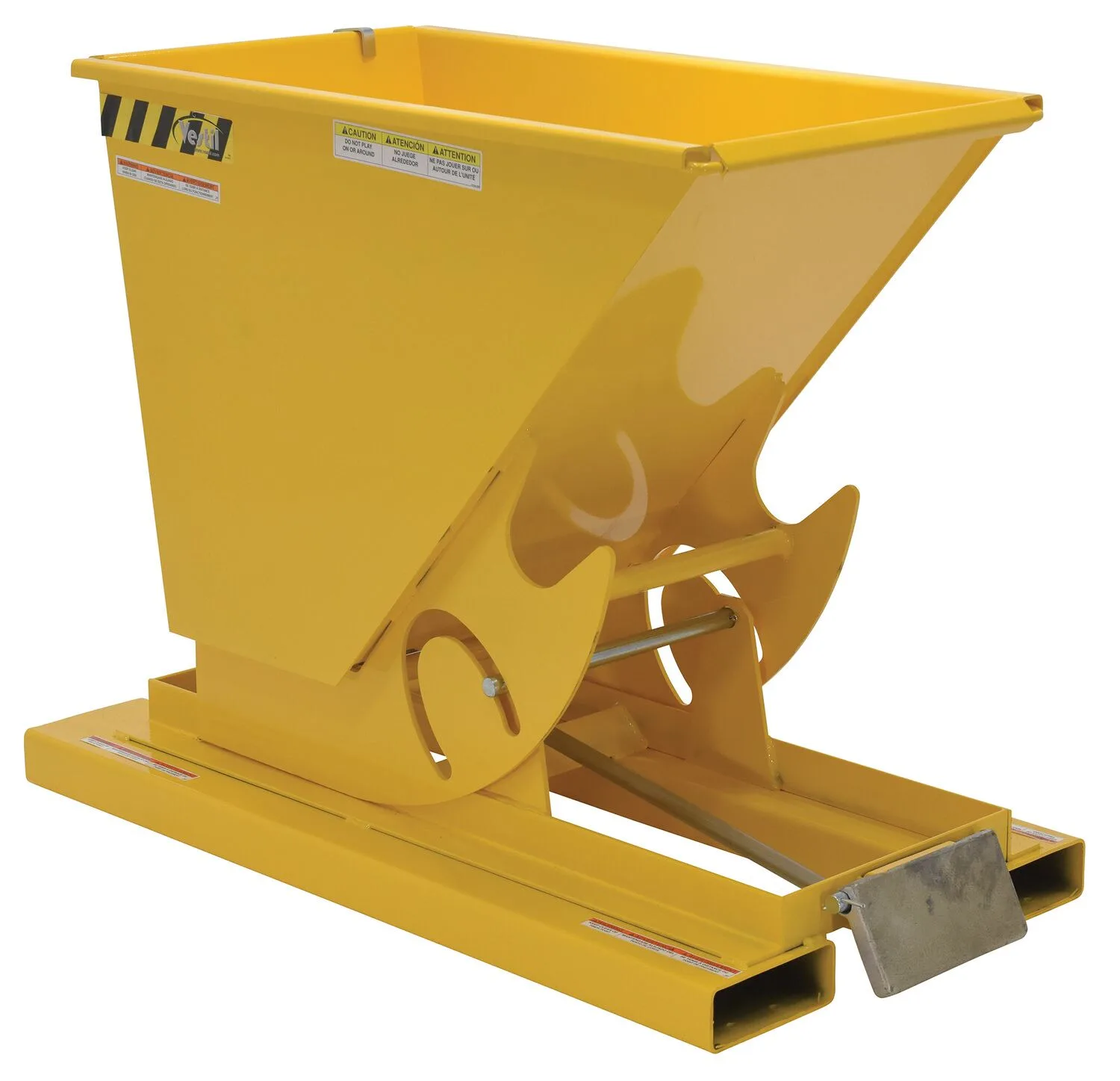 Vestil D-33-LD-YEL d style - self-dumping steel hoppers with bumper release