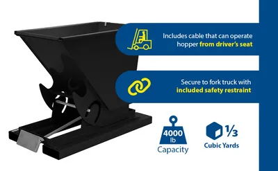Vestil D-33-MD-BLK-SG d style - self-dumping steel hoppers with bumper release feature highlights