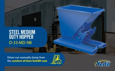 Vestil D-33-MD-NB d-style hoppers, no bump & dump feature highlights