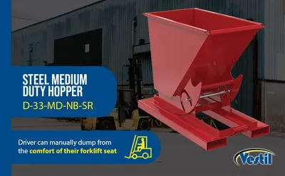 Vestil D-33-MD-NB-SR d-style hoppers, no bump & dump feature highlights
