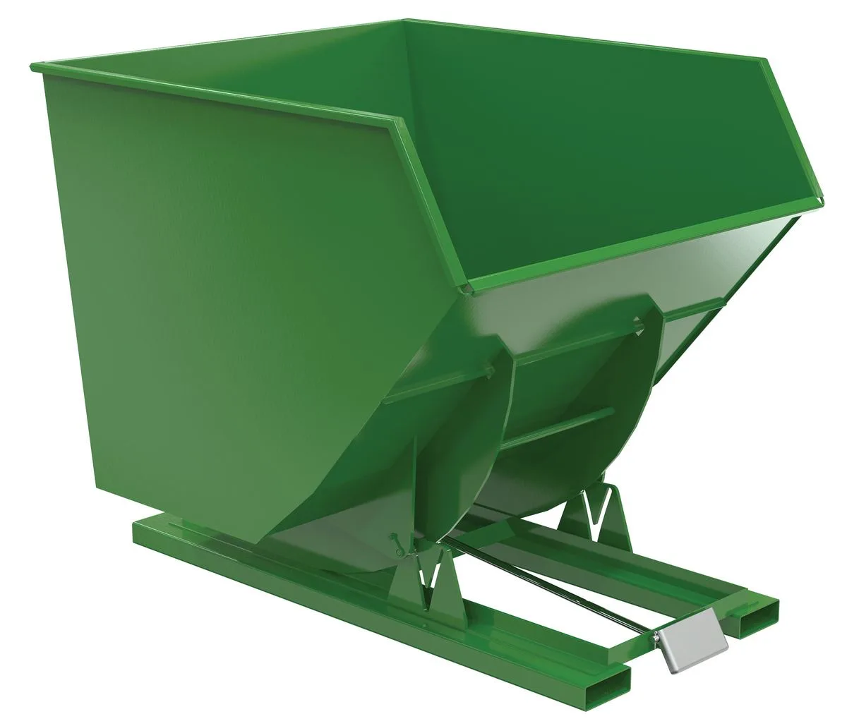 Vestil D-350-HD-GRN-T d style - self-dumping steel hoppers with bumper release