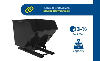 Vestil D-350-HD-NB-BLK-SG d-style hoppers, no bump & dump feature highlights