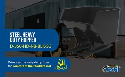 Vestil D-350-HD-NB-BLK-SG d-style hoppers, no bump & dump feature highlights