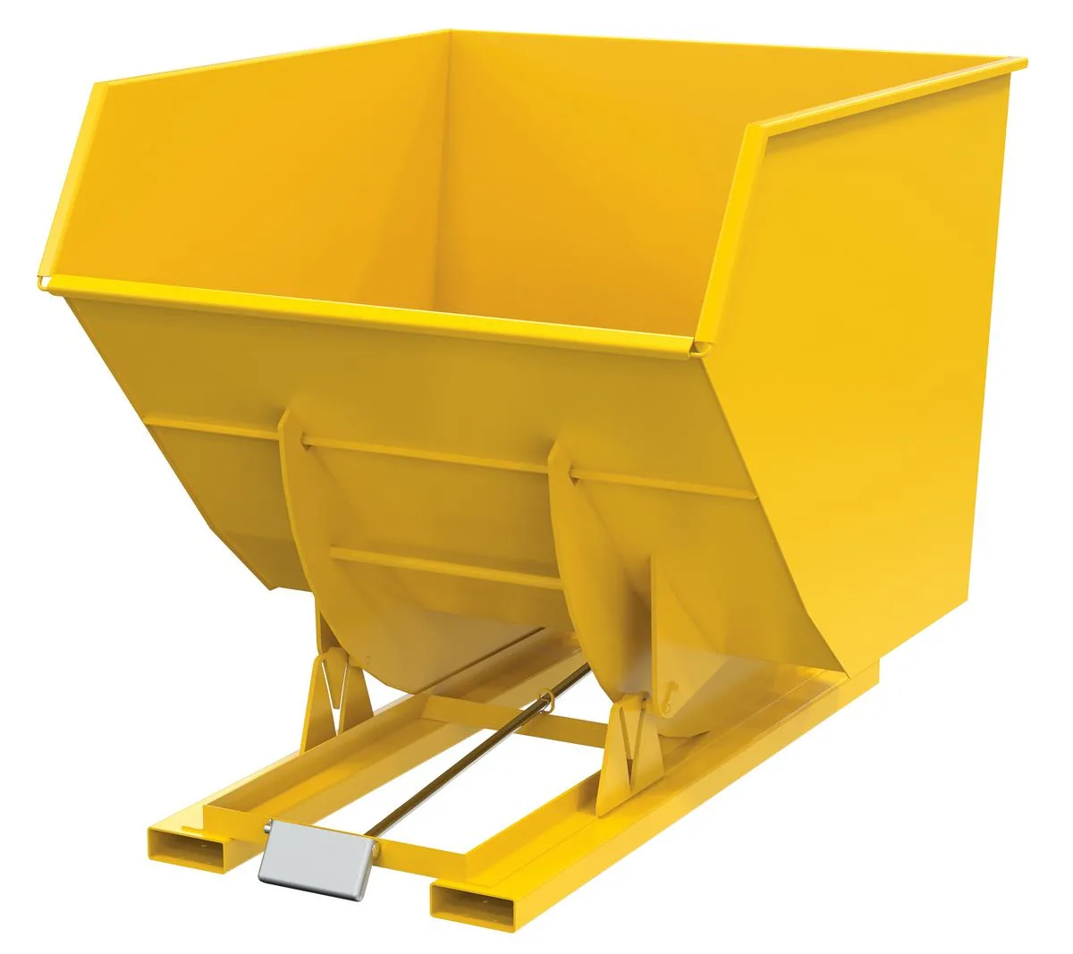 Vestil D-350-HD-YEL d style - self-dumping steel hoppers with bumper release