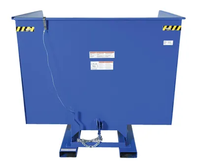 Vestil D-400-HD d style - self-dumping steel hoppers with bumper release shown from an alternate angle