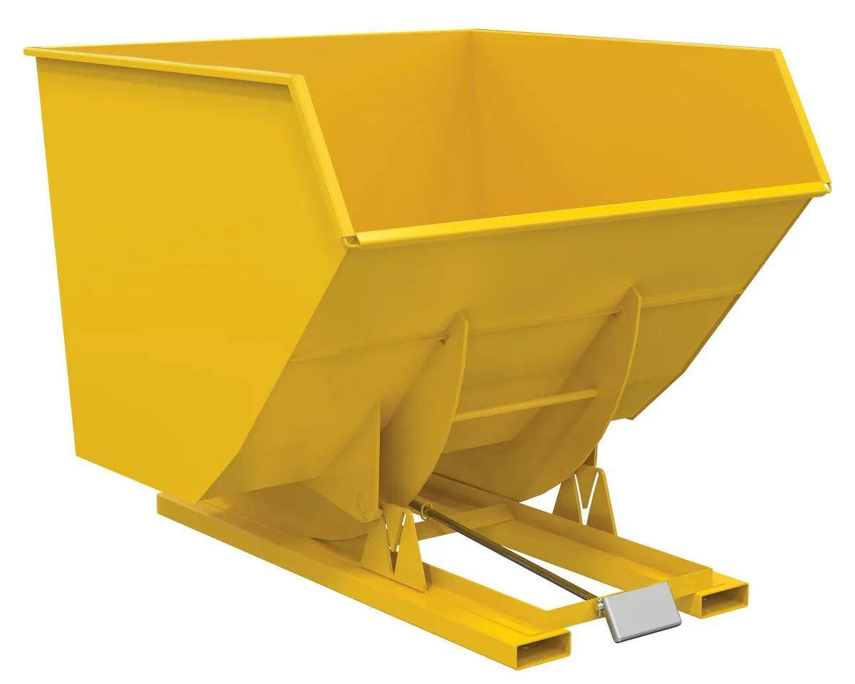 Vestil D-400-HD-YEL d style - self-dumping steel hoppers with bumper release