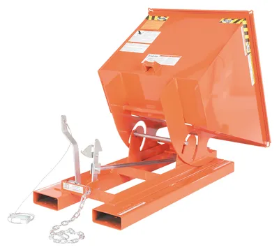 Vestil D-50-HD-ORG-C d style - self-dumping steel hoppers with bumper release shown from an alternate angle