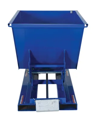 Vestil D-50-LD d style - self-dumping steel hoppers with bumper release shown from an alternate angle
