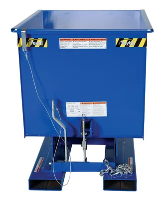 Vestil D-50-LD d style - self-dumping steel hoppers with bumper release shown from an alternate angle