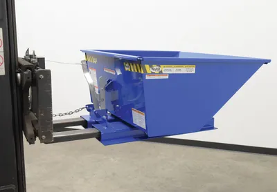 Vestil D-50-LD-LP low profile d-style self dumping hopper shown from an alternate angle