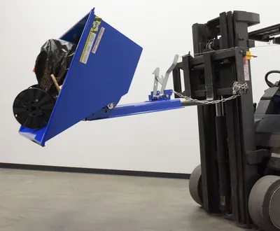 Vestil D-50-LD-LP low profile d-style self dumping hopper shown from an alternate angle