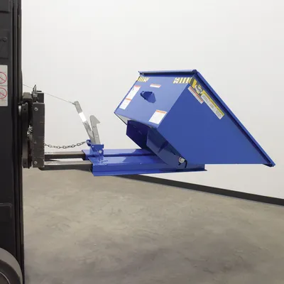 Vestil D-50-LD-LP low profile d-style self dumping hopper shown from an alternate angle
