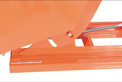 Vestil D-50-LD-ORG-C d style - self-dumping steel hoppers with bumper release shown from an alternate angle