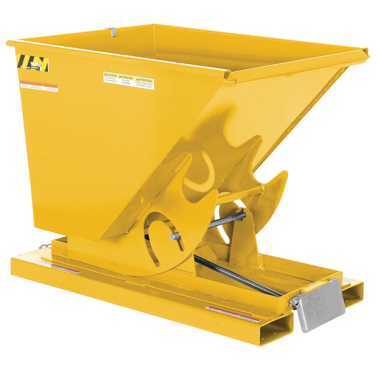 Vestil D-50-LD-YEL d style - self-dumping steel hoppers with bumper release