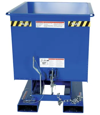 Vestil D-50-MD d style - self-dumping steel hoppers with bumper release shown from an alternate angle