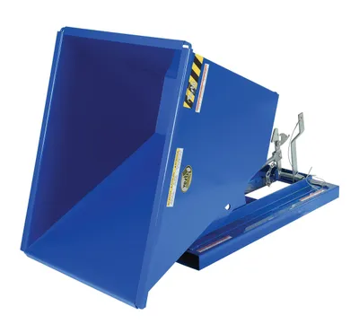 Vestil D-50-MD d style - self-dumping steel hoppers with bumper release shown from an alternate angle