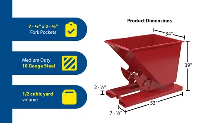 Vestil D-50-MD-NB-SR d-style hoppers, no bump & dump feature highlights