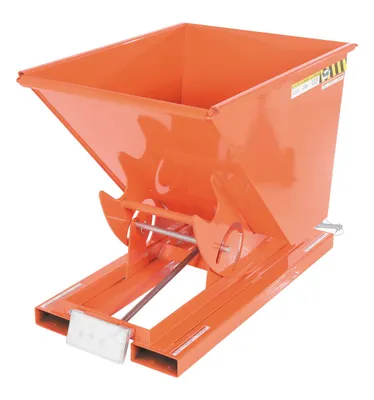 Vestil D-50-MD-ORG-C d style - self-dumping steel hoppers with bumper release shown from an alternate angle