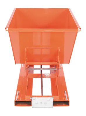 Vestil D-50-MD-ORG-C d style - self-dumping steel hoppers with bumper release shown from an alternate angle