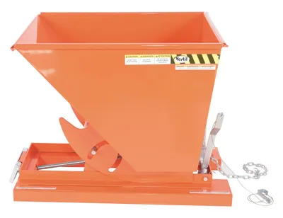 Vestil D-50-MD-ORG-C d style - self-dumping steel hoppers with bumper release shown from an alternate angle