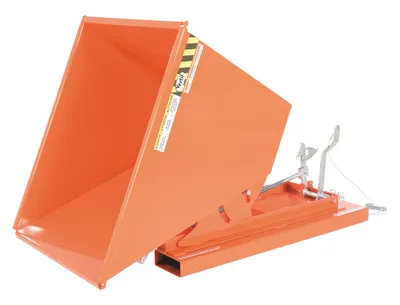 Vestil D-50-MD-ORG-C d style - self-dumping steel hoppers with bumper release shown from an alternate angle