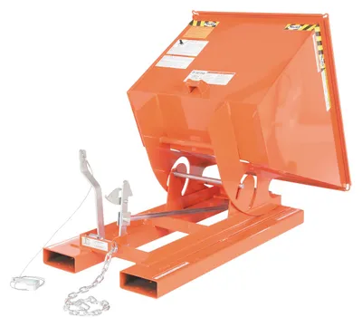 Vestil D-50-MD-ORG-C d style - self-dumping steel hoppers with bumper release shown from an alternate angle