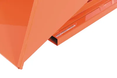 Vestil D-50-MD-ORG-C d style - self-dumping steel hoppers with bumper release shown from an alternate angle