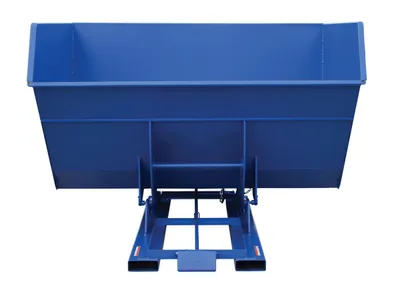 Vestil D-500-HD d style - self-dumping steel hoppers with bumper release shown from an alternate angle