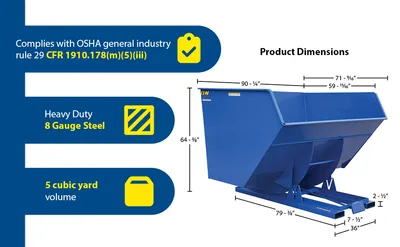 Vestil D-500-HD d style - self-dumping steel hoppers with bumper release feature highlights