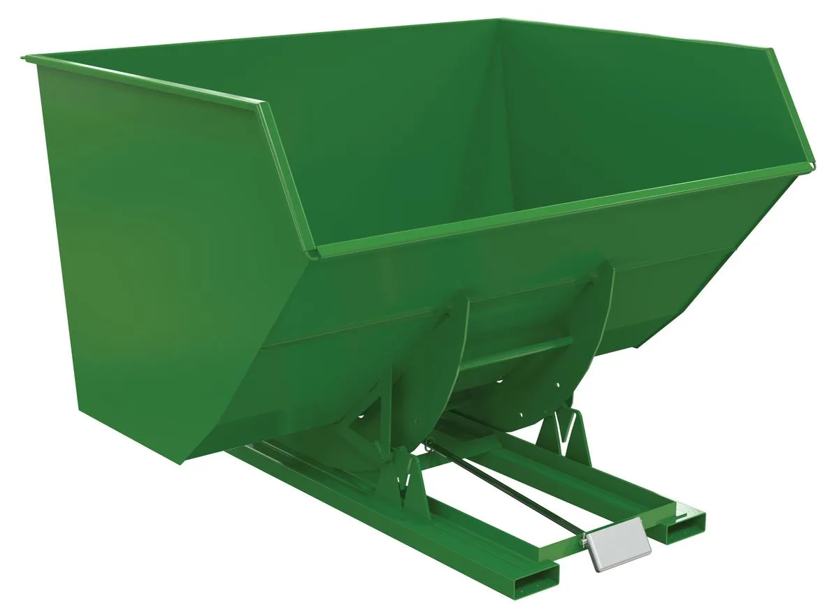 Vestil D-500-HD-GRN-T d style - self-dumping steel hoppers with bumper release