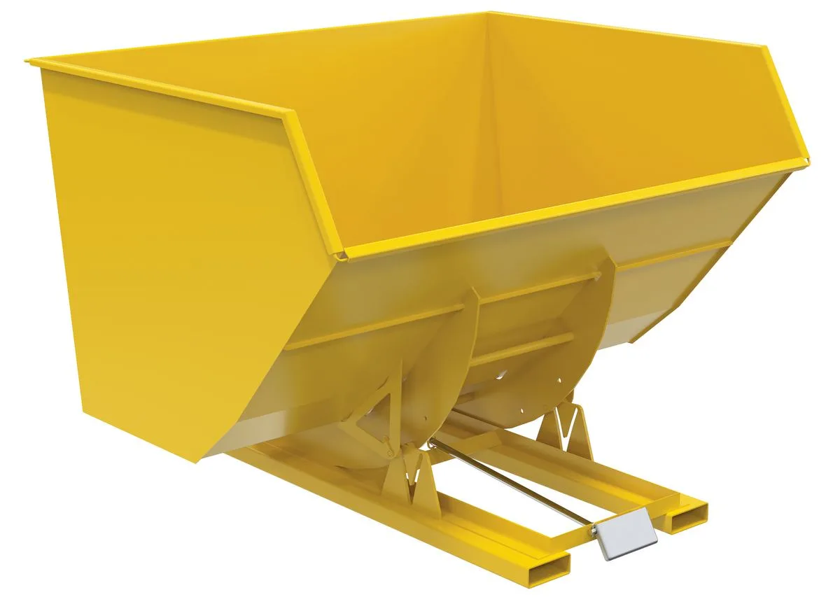 Vestil D-500-HD-YEL d style - self-dumping steel hoppers with bumper release
