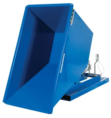 Vestil D-75-HD d style - self-dumping steel hoppers with bumper release shown from an alternate angle