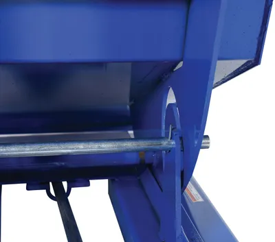 Vestil D-75-HD d style - self-dumping steel hoppers with bumper release shown from an alternate angle