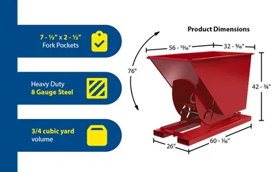 Vestil D-75-HD-NB-SR d-style hoppers, no bump & dump feature highlights