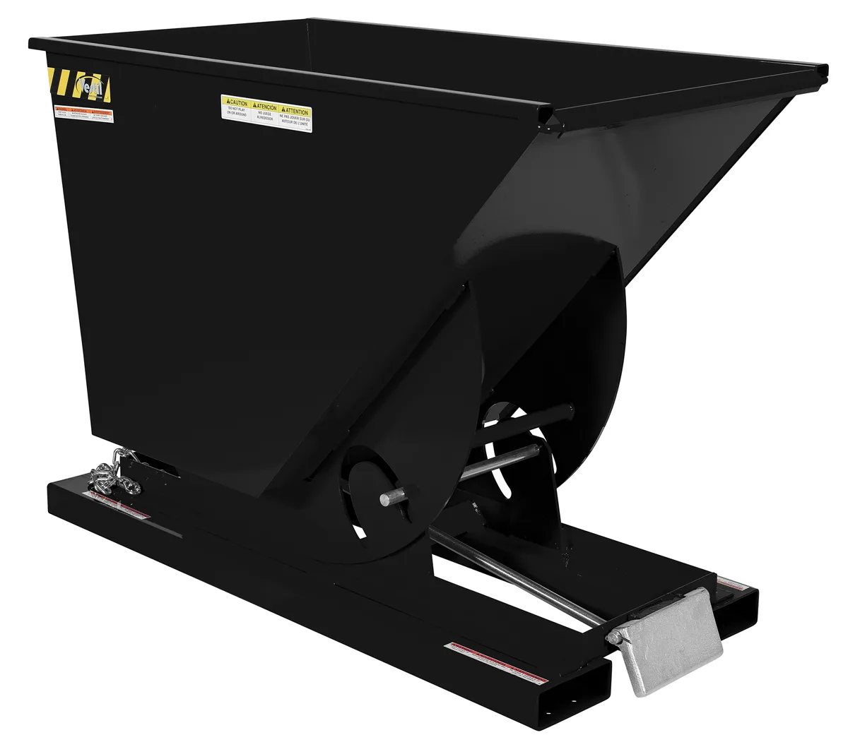 Vestil D-75-LD-BLK-SG d style - self-dumping steel hoppers with bumper release