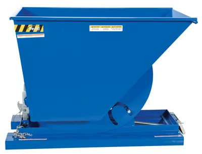 Vestil D-75-LD d style - self-dumping steel hoppers with bumper release shown from an alternate angle