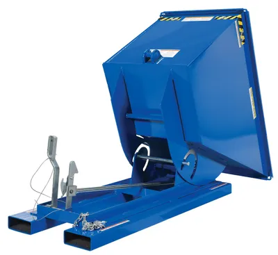 Vestil D-75-LD d style - self-dumping steel hoppers with bumper release shown from an alternate angle