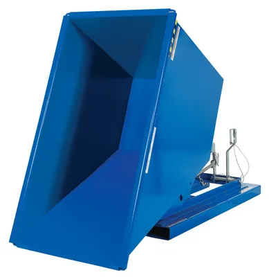 Vestil D-75-LD d style - self-dumping steel hoppers with bumper release shown from an alternate angle